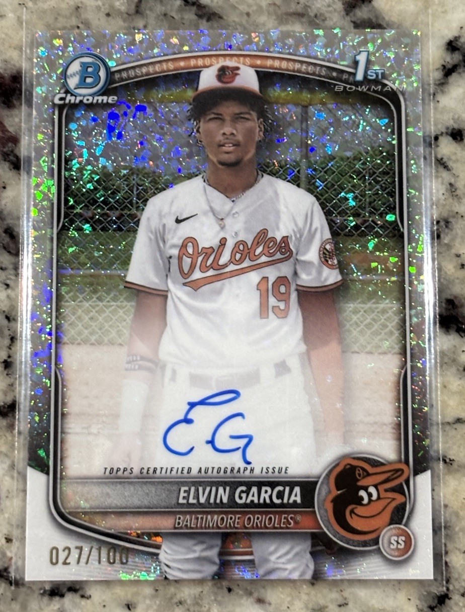 2025 Bowman Chrome Elvin Garcia 1st Auto Mini Diamond Refractor /100 Orioles SS