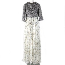 DOLCE & GABBANA Ladies Dress Unused 60% Silk Bejeweled Buttons Gray Beige 38