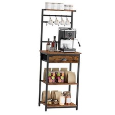 5 Tier Coffee Bar Station, Coffee Stand with Fabric Drawers, 8 S Rustic Brown