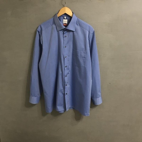 Men Olymp Shirt Blue Cotton XXL