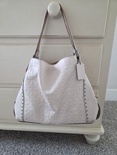Coach Edie Chalk Embossed Logo Shoulder Bag Leather