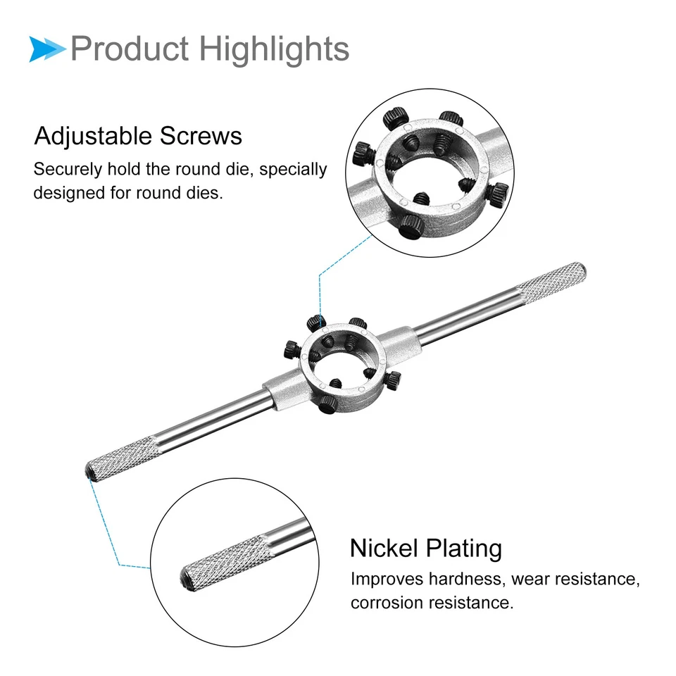 M7-M9 / 13mm-25mm (Outside Dia) Round Die Stock Wrench Nickel Plated - Image 4 of 4