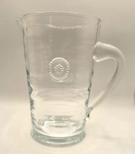 Juliska Berry & Thread Large Clear Glass Pitcher Ribbed Medallion 8.5” Portugal
