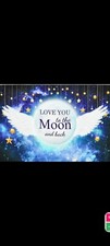 Photoshoot Backdrop Love You To The Moon And Back Blue And White 5 Ft x7 FtSoft