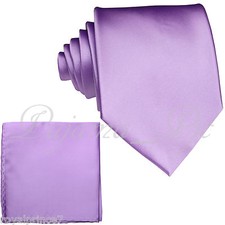 New Men's Lilac Self tie Neck Tie Set Necktie And Pocket Square Hanky Prom 100XX