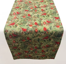 Cardinals Holly Evergreen Christmas Table Runner