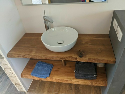 Waschtischplatte Waschtisch Waschtischkonsole Rustikal Eiche Massiv Holz Unikat - Bild 11 von 12