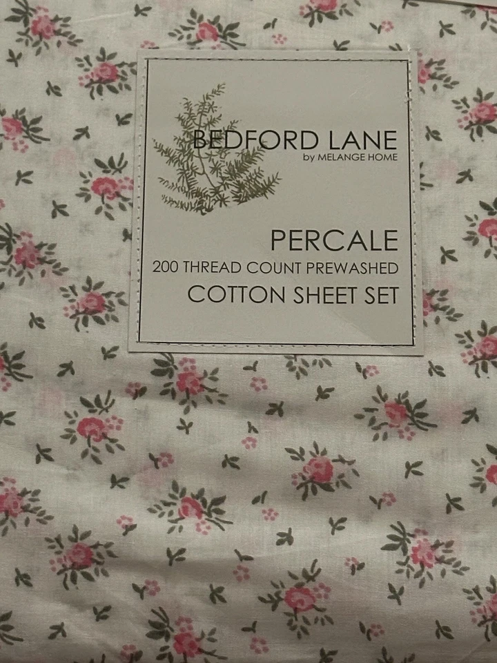 BEDFORD LANE MELANGE HOME PERCALE Pink Floral QUEEN Sheets NEW Farmhouse Cottage - Image 3 of 4