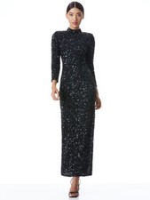 ALICE + OLIVIA Inka Sequin Maxi Gown Black Mock Neck Dress Size 0 NWOT