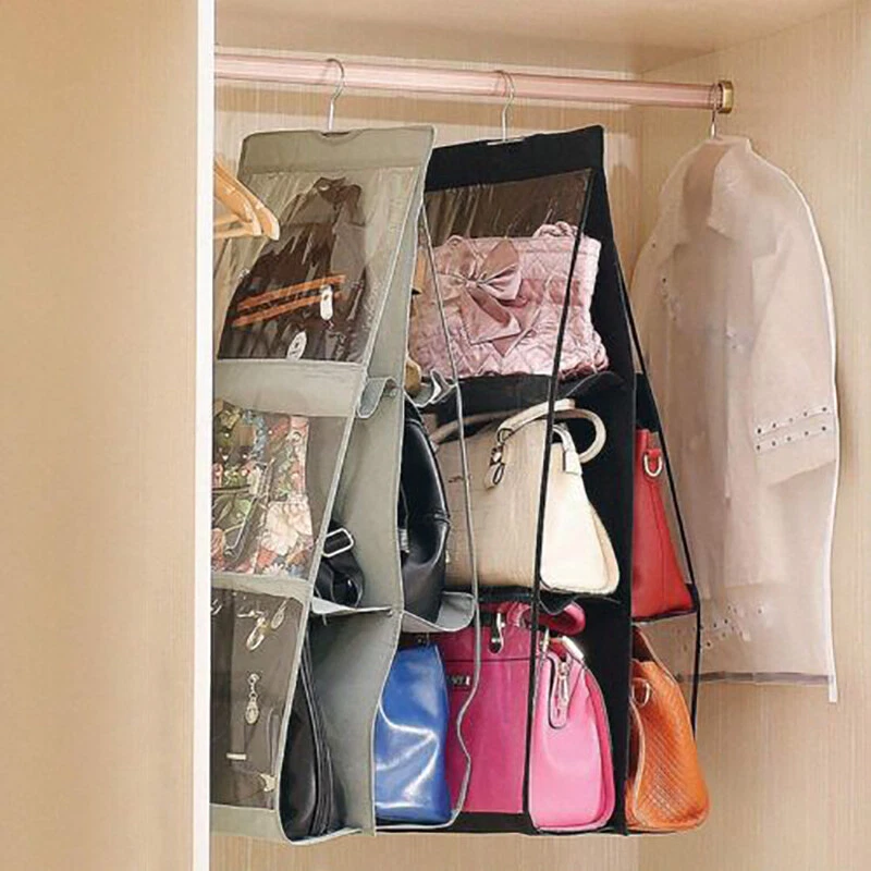 Handbag File Purse Organizer Holder Bag Display 6 Pocket Clear Closet  Storage