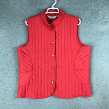 Orvis Womens Sleeveless Button Up Quilted Mock Neck Red Vest Jacket Size L