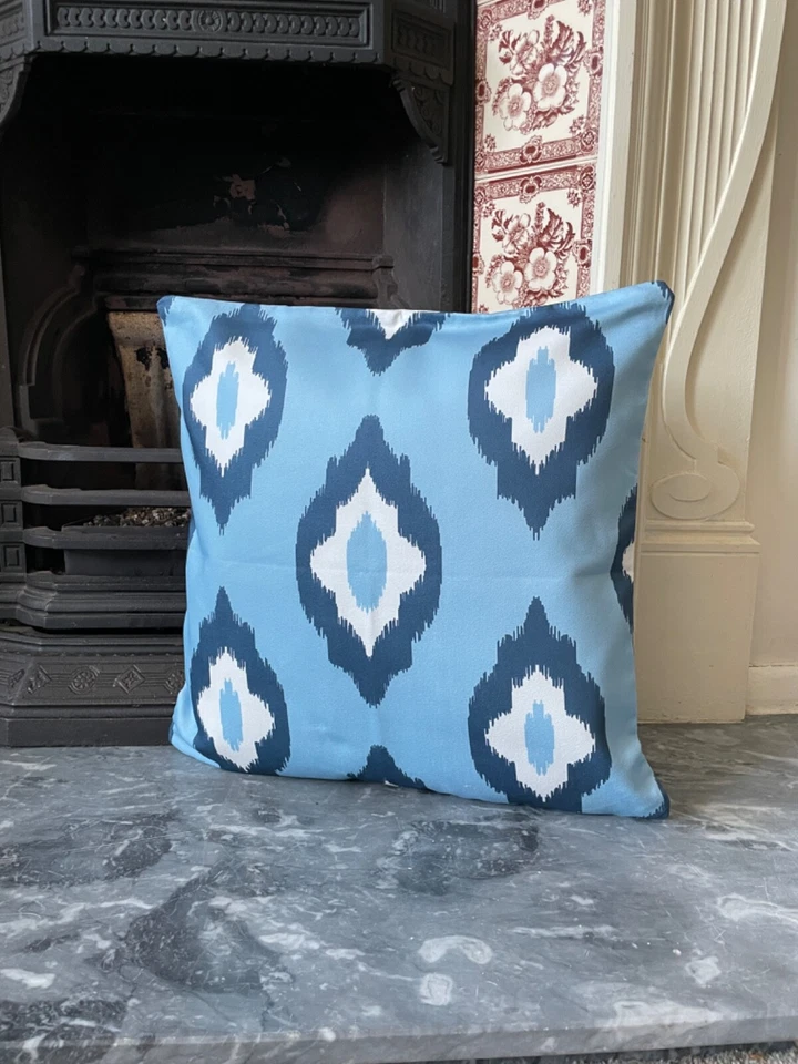 Navy Blue Ikat Pattern Cushion Cover, Modern Room Decor, Ethnic Throw Pillow - Image 2 of 4