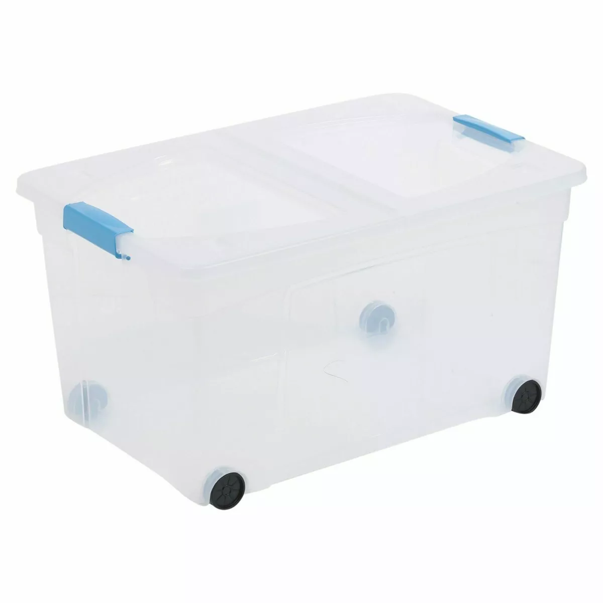 110L Extra Large Clear Plastic Storage Container Folding Lid Stackable 4  Wheeled