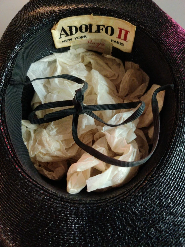 Sombrero negro vintage ALDOLFO 11 New York Paris damas talla pequeña hecho en Francia Foto 4 de 4