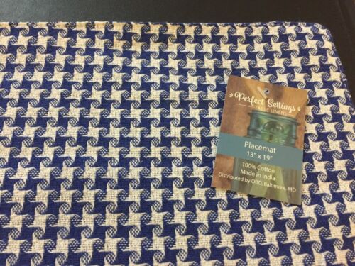 Country Blue & White Star 100% Cotton Woven Placemats Set of 4 NEW - Picture 1 of 5