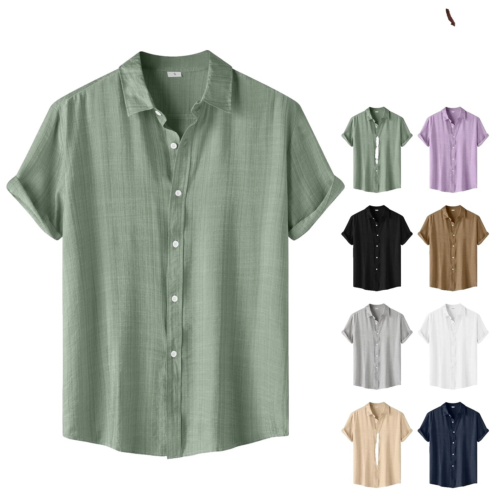 Cotton Henley Short Sleeve Casual Button-Down Shirts for Men