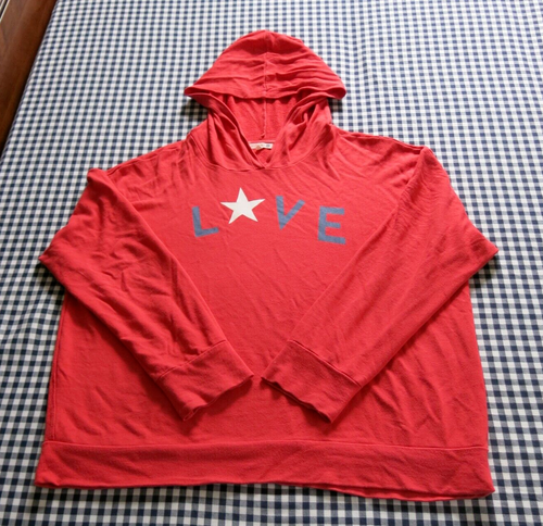 Anthropologie Sundry LOVE hoodie red sweatshirt hood size 4 XL made in USA