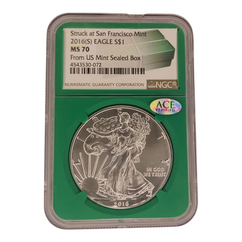 2016 (S) $1 AMERICAN SILVER EAGLE NGC MS70 STRUCK AT SAN FRANCISCO SEALED BOX 2B