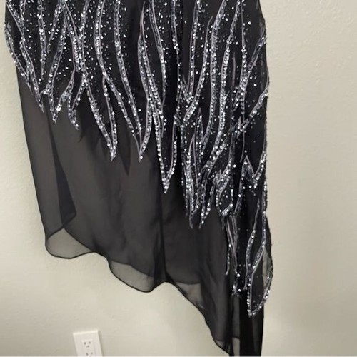 Alyce Designs vintage sequin black asymmetrical sleeveless Midi dress Gown 80s - Picture 12 of 14