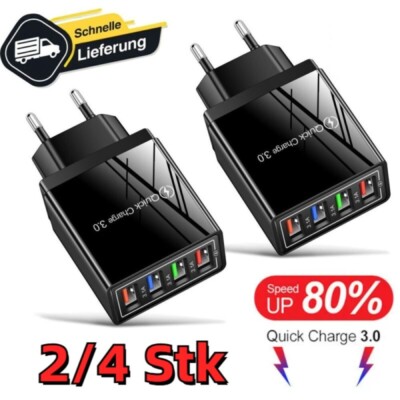 2/4 Pack 4 Port USB Schnell Ladegerät Mehrfach Netzteil 4 Fach Adapter Handy LED