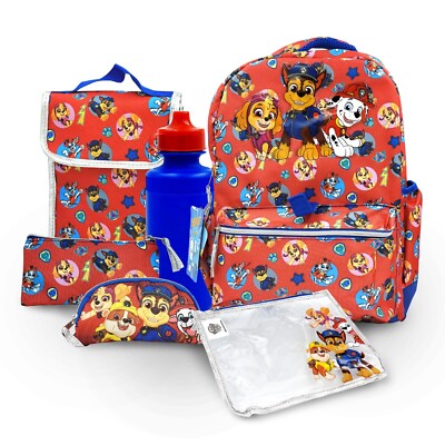 Paw Patrol Kids Backpacking Backpack With Lunch Bag 16'' School Bag Boys-6Pcs New