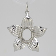 Sterling Silver Semi Mount Pendants Setting Oval OV 10x8mm Floral Design
