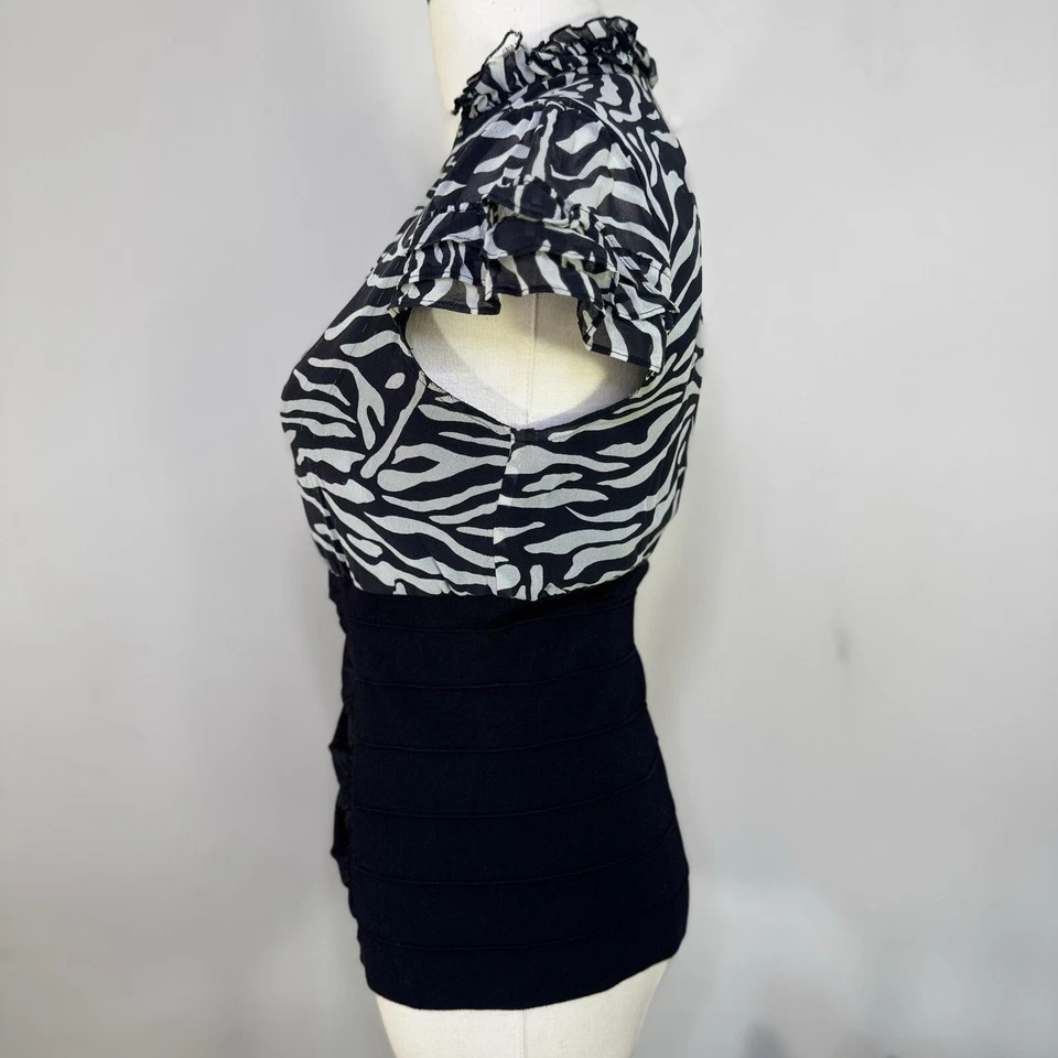 Blusa De Colección INC Cebra Seda Cuello en V Profundo Negra Blanca Oficina Sirena Hada Gótica Top 10 Foto 3 de 4