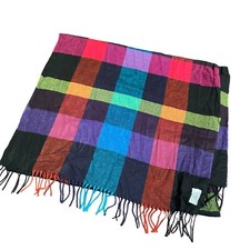 Cashmink by V Fraas Scarf Plaid Soft Fringe Hem Multicolor 76x22  