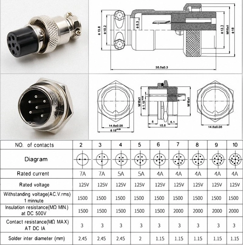 Socket Circular Multipole Connector Bulkhead & 2 - 10 Pin GX16 Aviation Plug - Image 4 of 4