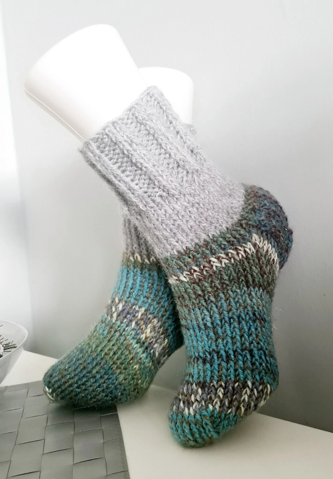 Hand knitted Warm Chunky Alpaca Wool Mohair 4-5UK size winter bed socks slippers