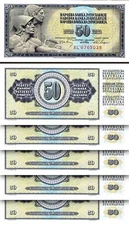 Yugoslavia 50 Dinar 1968, UNC, 5 Pcs Consecutive LOT, P-83c, Prefix AF