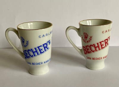 Vintage 50er Jan Becher Karlsbader Likör Schnapsbecher Porzellan rot & blau Karlsbad