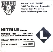 1000 Case /10 Boxes - Rhino Nitrile Powder Free Disposable Gloves - Large