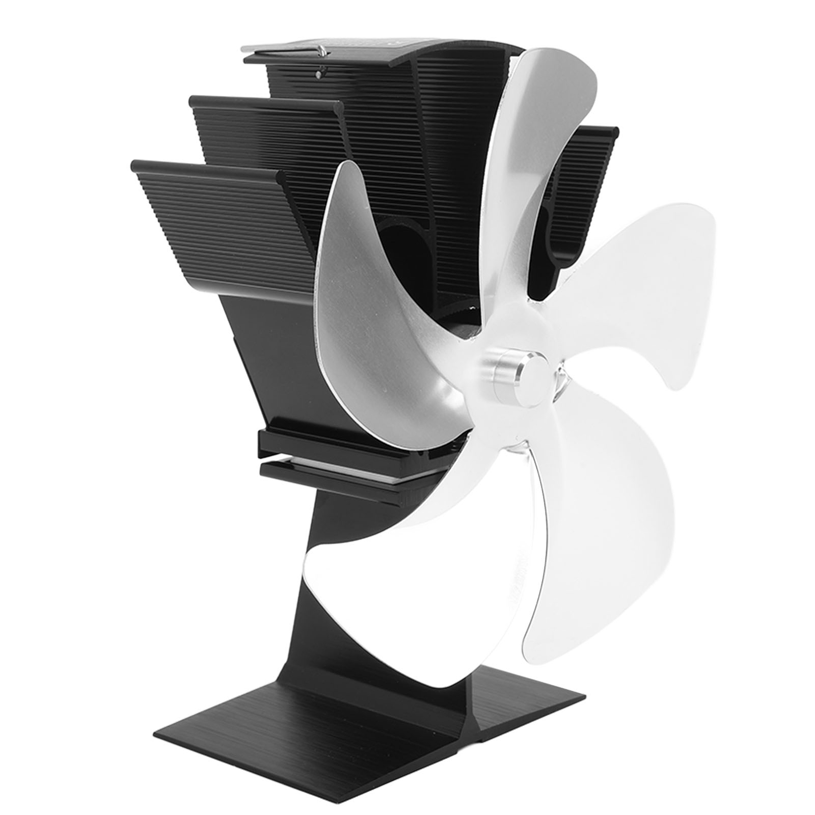 (Silver)Heat Powered Stove Fan Non Electric Stove Fan 5 Blade For