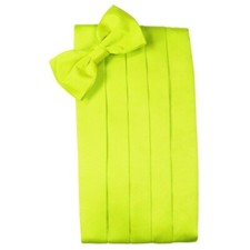 Men's Lime Green Satin Bow Tie and Cummerbund Set