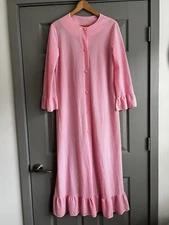 Vtg Van Raalte Bubble Gum Pink House Coat Mod Housewife Lounge Robe All Nylon L