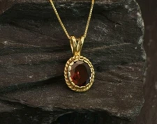 2Ct Oval Cut Red Garnet Solitaire Pendant 14K Yellow Gold Finish 18" Free Chain