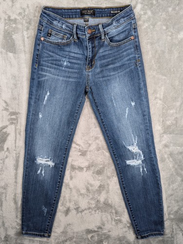 Judy Blue Jeans Women 5/27 Relaxed Fit Distressed Stretch Blue Denim 