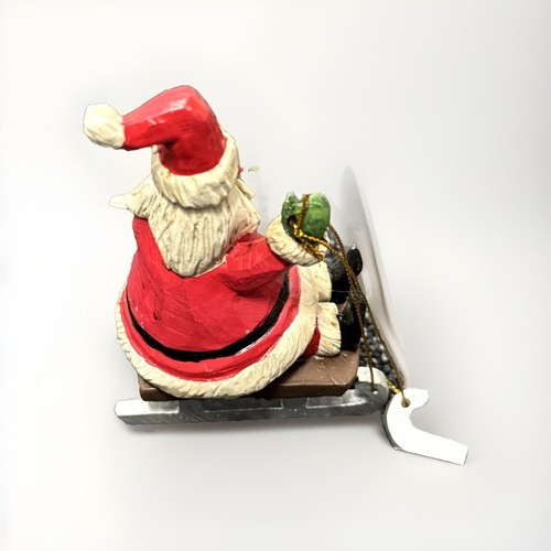 Santa Claus On Sled Figurine Vintage Christmas Ceramic Sleigh Ornamental Décor - Picture 2 of 5