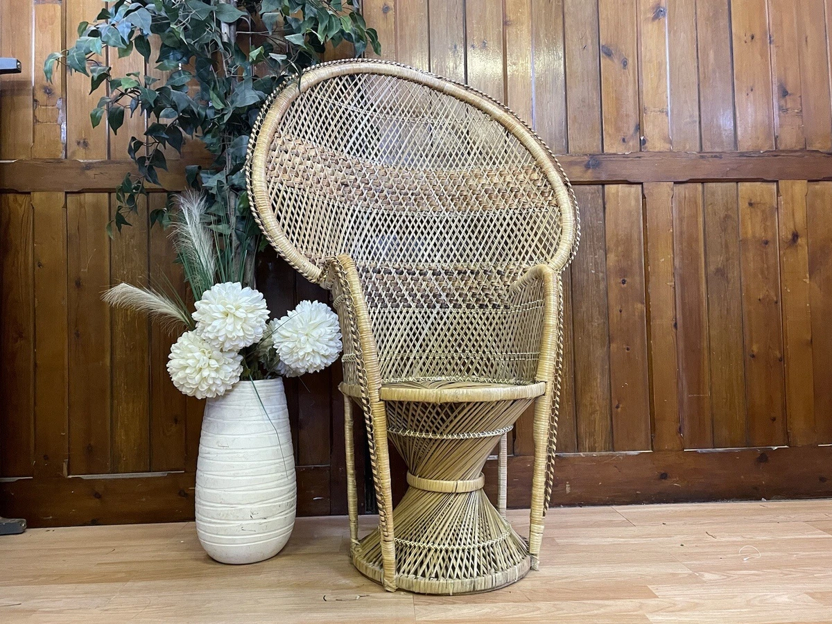 Large Mid Century Wicker Peacock Chair Boho Rattan Chair Perfect display