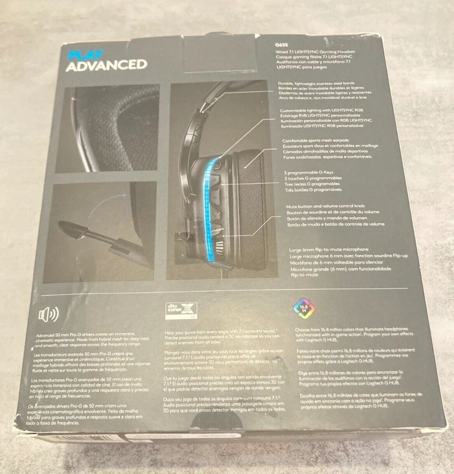 Logitech G635 7.1 LIGHTSYNC Over Ear Gaming Headset- Black & Blue - Image 2 of 4