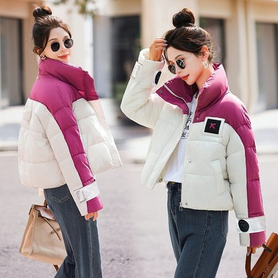 Women's color blocked short warm and thick cotton jacket cotton coat