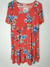 JODIFL Women's S Coral Floral Print Summer Dress Short Sleeve Poly Stretch