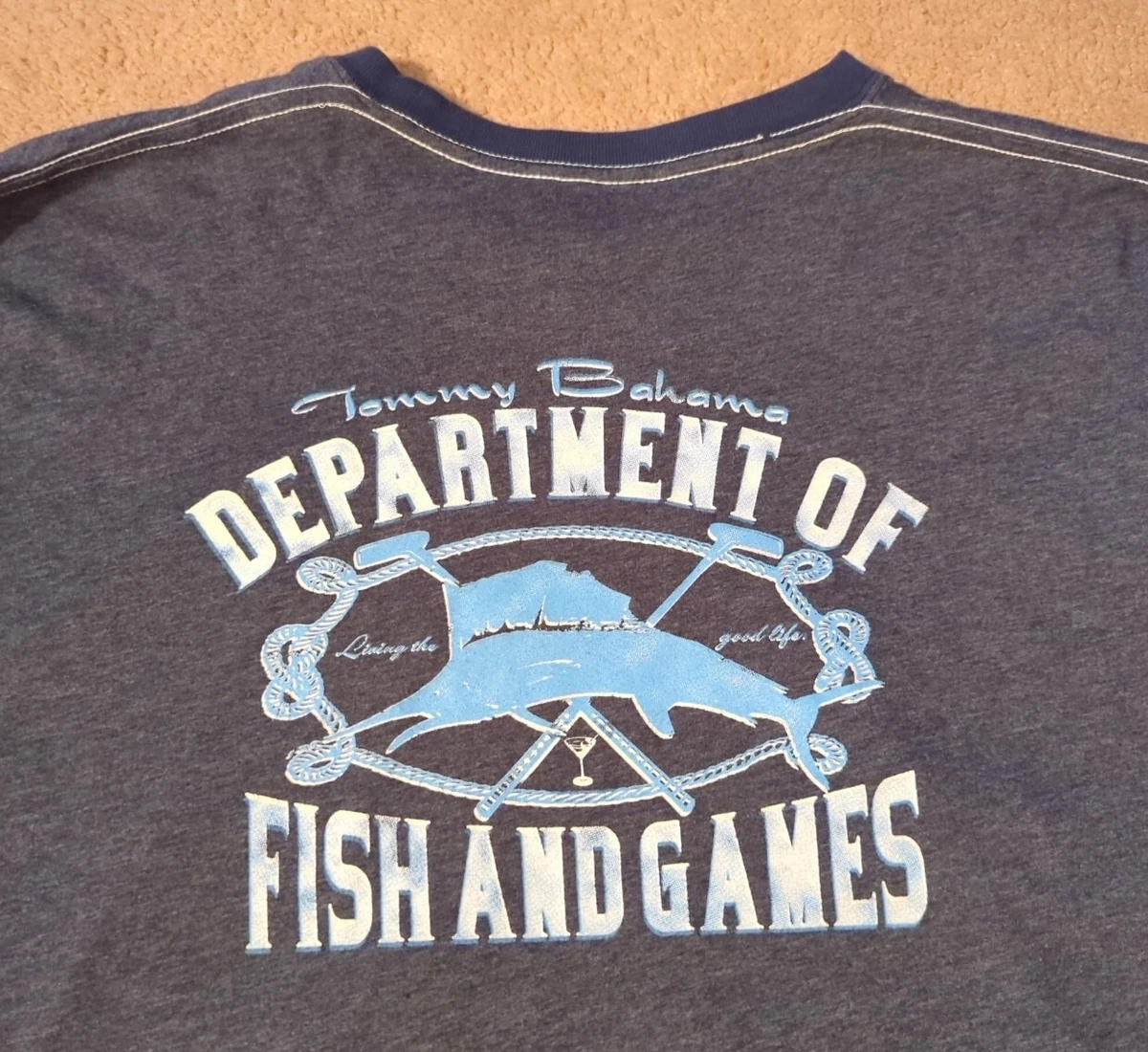 Tommy Bahama XL Department Of Fish And Games Marlin Nautical Fishing L/S T- Shirt