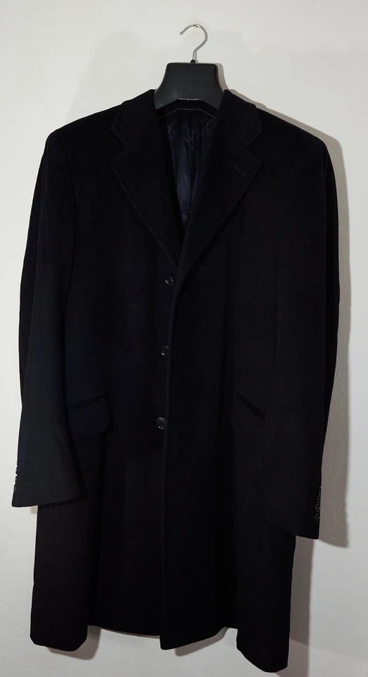 Cappotto Canali Wool Cashmere Lana Overcoat Coat size EU 52 Black great! - Imagen 3 de 4