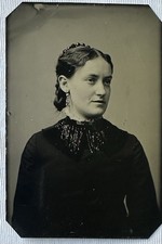Antique Tintype Photo Pretty Woman in Victorian Mourning Dress