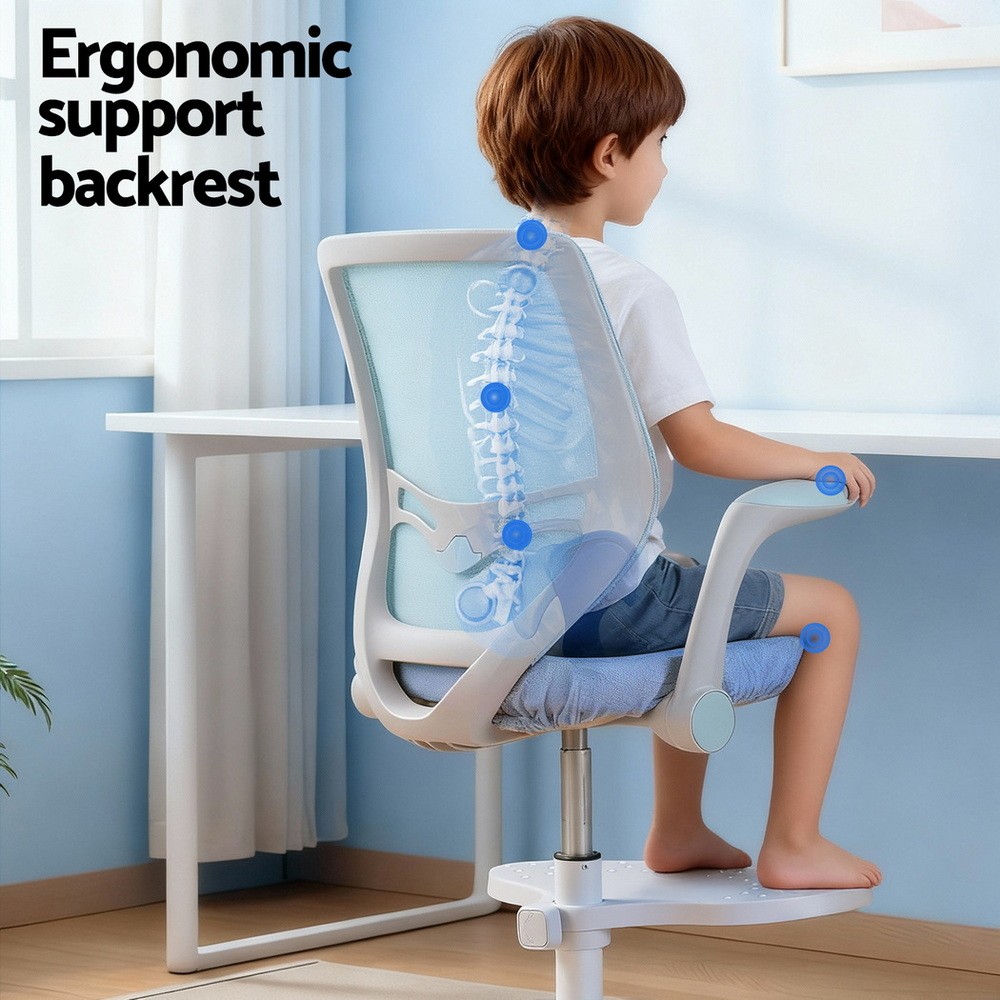 Keezi Kids Ergonomic Study Chair Adjustable w/ Wheels Footrest Blue — image 6
