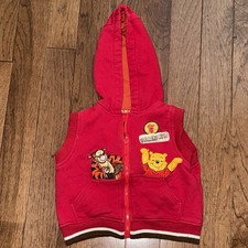 Y2K Winnie The Pooh And Tigger Toddler Sz 2T Full Zip Hooded Vest, Cotton Disney