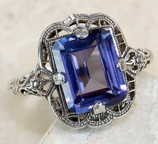 4CT Natural Alexandrite 925 Solid Sterling Silver Art Deco Ring Sz 6,7 RE2