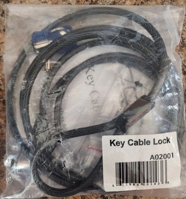 NEW Dell / CODi 0W7077 Key Cable Lock | w/ 2 Keys & Velco Cable Tie | Dark Gray